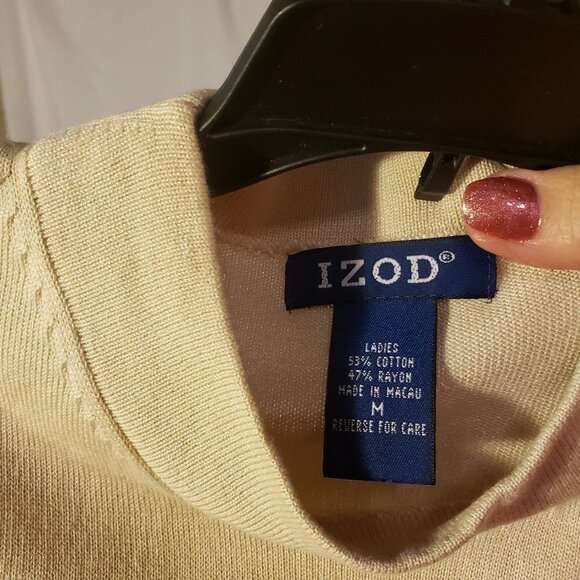 Ladies Vintage IZOD Mock Turtleneck Sleeveless Sweater in Cream/Tan - M - Picture 4 of 4